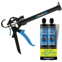 SCELL-IT Pack Pistolet Professionnel Scell It + 2 Cartouches Scellement Chimique Polyester 280 Ml Système PEEL PACK + 4 Buses